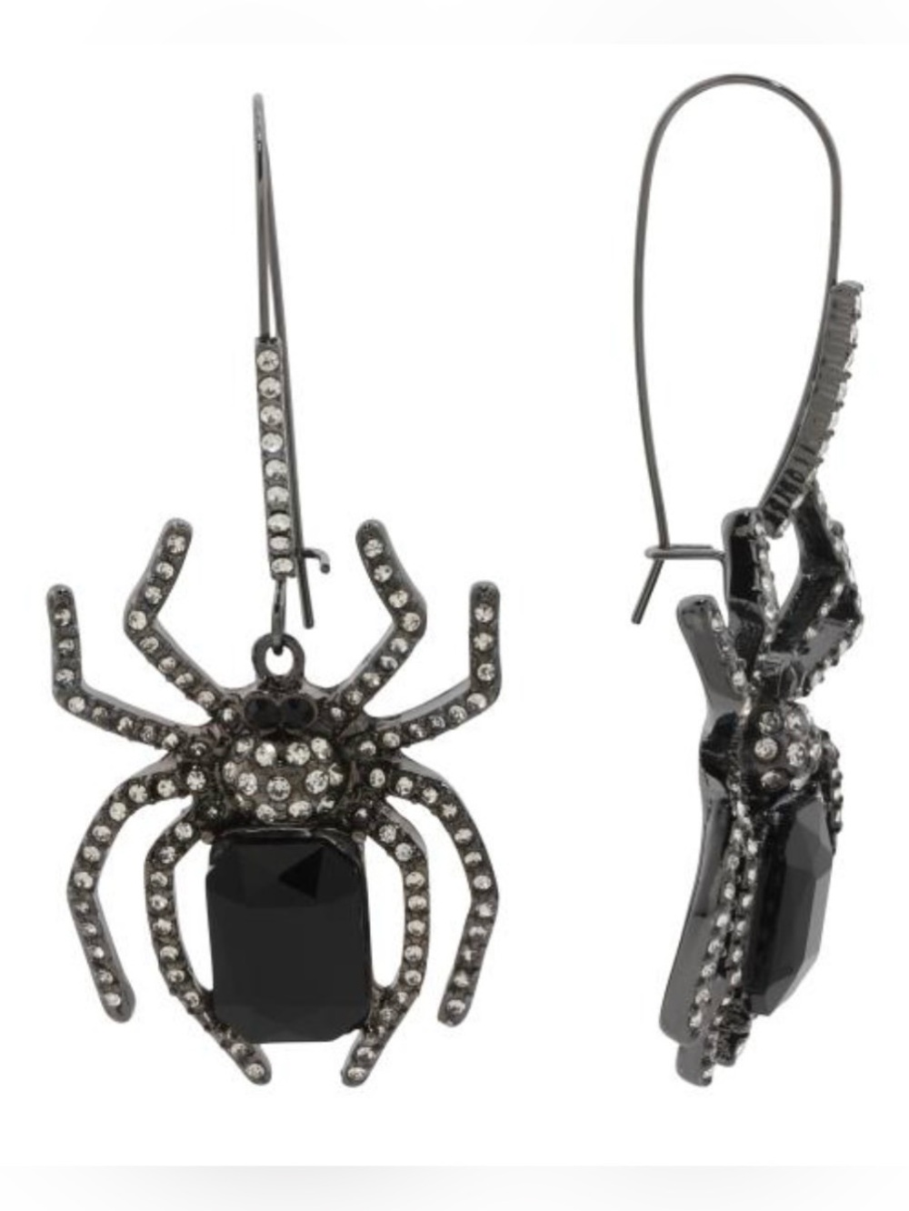 BETSEY JOHNSON 2026 Halloween Sim Black Onyx Crystals Spider Pavé Earrings NWT